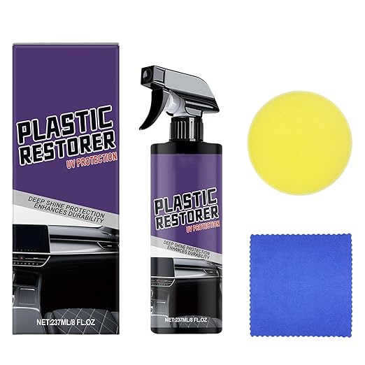 Car Polish | 237ml Car Restorer Spray with Sponge and Towel | UV Protection Coating for Interior Care Vehicle Restoration Detailing Dashboard Refurbishment