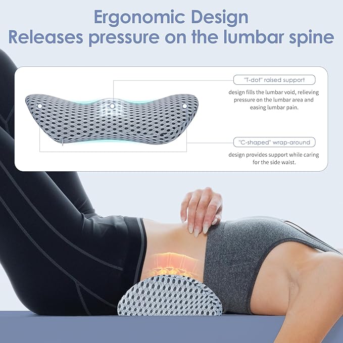 Lumbar Support Pillow, Back Pillow for Low Back Pain Relief, Ergonomic Streamline Car Seat, Office Chair, Recliner and Bed (Gray)