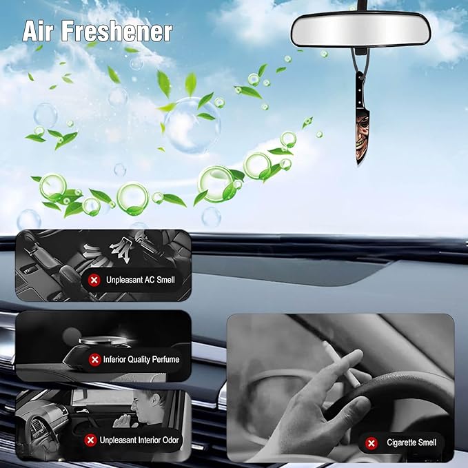 Car Air Fresheners Horror Movie Merchandise Gifts Christmas Tree Decoration 8PCS, Mirror Hanging Knife Ornament Classic Character Indoor Accessory for Men Women Lover Blk Ice Scent