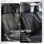 Coverado Full Set Car Seat Covers, Black Leather Seat Protectors, Luxury Front & Back Car Seat Covers,Waterproof Universal Fit, Automotive Seat Covers for Most Cars-Black