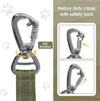AUBELL Tactical Dog Leash Heavy Duty,4-6ft Reflective Strong No Pull Bungee Leash for Medium Large Dogs with Comfortable Padded Double Handle,Car Seat Belt,360 Degree Rotating Carabiner,Green