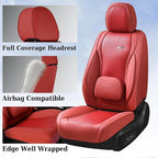 Coverado Car Seat Covers Full Set, Red Seat Covers for Cars, Waterproof Nappa Leather Automotive Seat Covers with Lumbar Head Pillow, Car Seat Protectors, Universal Fit for Most Cars SUV