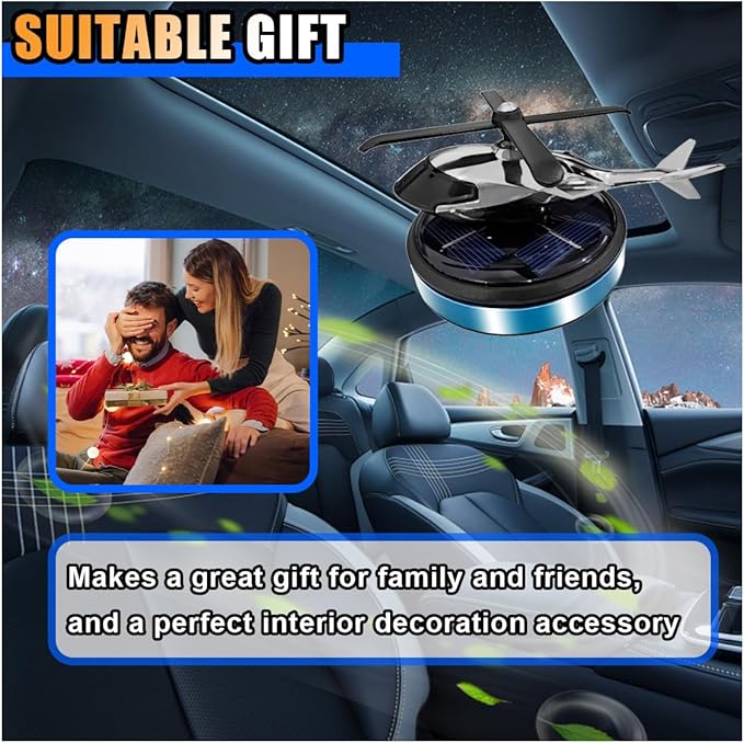 Helicopter Car Air Fresheners with Solar Rotating, Creative Perfume Decoration, Airplane Fragrance Diffuser for Home, Office (Blue)