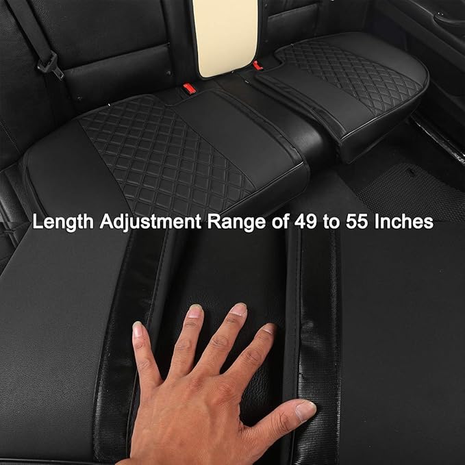 Black Panther Luxury PU Leather Rear Car Seat Cover,Compatible with Most Vehicles, Adjustable Length 49-55'', Diamond Pattern Embroidery (Wine Red)