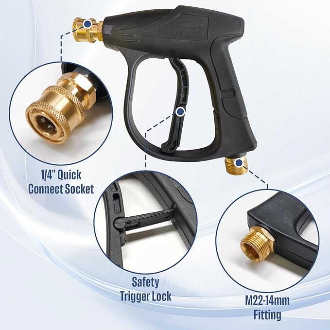 Foam Cannon Dual Connector Accessory, Pressure Washer Gun for Car Wash Kit, Double Tip Attachment for Soap Cannon, 5 Power Washer Sprayer Nozzles, 1/4 Inch Quick Connect, 1 Liter