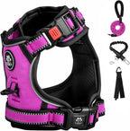 FURRYFECTION Plaid Dog Harness for Large Dogs, Reflective No Pull Adjustable Pet Vest with Front Clip, Leash, Easy Control Handle and Seat Belt, Rose, XL