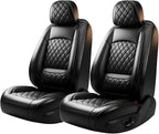 Santa Fe Seat Covers Custom Fit for Hyundai Santa Fe 2010-2026 (Only 5-Seat Version) - Full Set Premium Leather, Waterproof, All-Weather, Airbag Compatible, Only 2 Front seat Covers (Black)