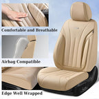 Coverado Car Seat Covers, Front Seat Covers for Cars, 2 Pack Beige Leather Seat Covers, Universal Seat Covers Front Seat, Automotive Seat Covers Waterproof Car Seat Protector Fit for Most Vehicles