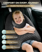 Memory Foam Kids Travel Pillow, Car Pillow for Kids, H-Shape Car Pillows for Sleeping, Removable Pillowcase, Adjustable, Velvet Dots, Black