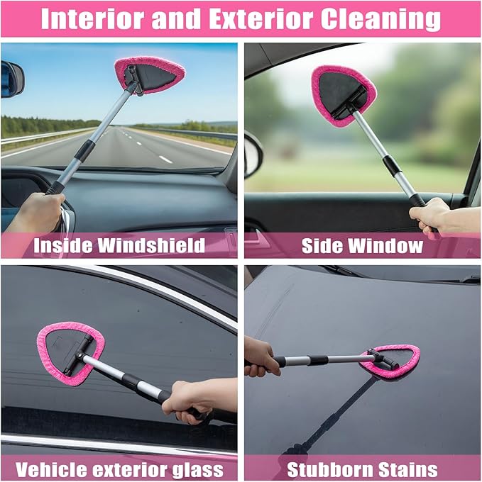 AUTODECO Windshield Cleaner Tool, 17Pcs Car Interior Detailing Kit, Detailing Brush, Towels, Duster, Car Cleaning Kit Interior for RVs, Truck, Trailer (Pink)