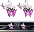 Car Shiny Dual Butterfly Air Outlet Clips, Crystal Air Fresheners Vent Clips, Car Diffuser Vent Clip Rhinestone Diamond Interior Decor, Car Decoration, Bling Car Accessories (2 Pcs Pink)
