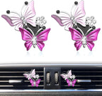 Car Shiny Dual Butterfly Air Outlet Clips, Crystal Air Fresheners Vent Clips, Car Diffuser Vent Clip Rhinestone Diamond Interior Decor, Car Decoration, Bling Car Accessories (2 Pcs Pink)