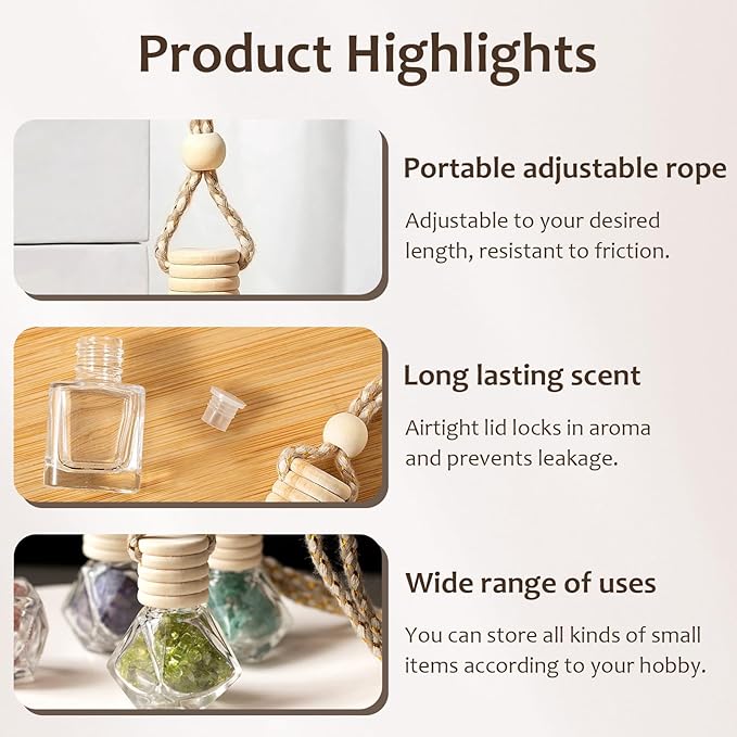 60Pcs Hanging Car Air Freshener Diffuser, 10ml Empty Glass Essential Pendant Bottles, Automotive Oil Aromatherapy Fragrance Perfume Containers