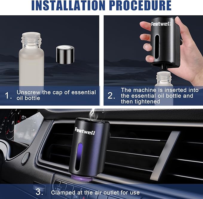 FeatWell Car Aromatherapy/Fragrance car Air fresheners/Humidifier Essential Oil Diffuser for Vehicle (Black)
