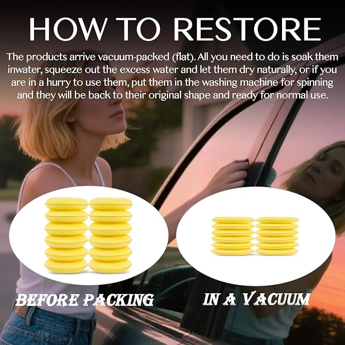 PSLER Foam Applicator Pads - Foam Car Wax Applicator Pad Detailing Round 4 inch Polishing Sponges for Car Wax Applicator Pad 12 Pack-Yellow