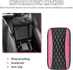 Car Center Console Cushion Pad, PU Leather Waterproof Auto Armrest Box Cover Protector, Comfortable Armrest Seat Box Cover Mat, Universal Car Accessories for SUV Truck (Pink)