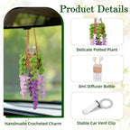Crochet Car Air Freshener, 8ml Empty Refillable Oil Diffuser Bottle with Hanging Crochet Purple Wisteria Plant & Hanging Tools, Car Rearview Mirror Diffuser for Wall Art & Home & Office Decoration