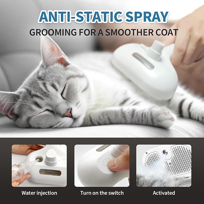 Dog Brush for Shedding, 3 in 1 Self Cleaning Steam Dog Brush - Anti-Static,Cat Steam Brush Removal Comb with Release Button, Grooming Tool for Long and Short Hair Pets, White
