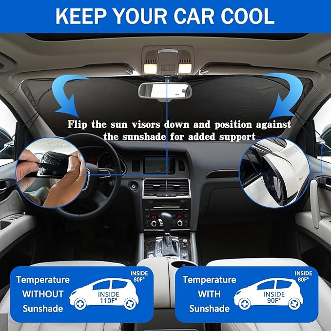 eygeufg Windshield Shade, Car Sun Shade for Front Windshield (Blue, Large)