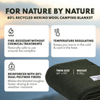 Woolly Mammoth Woolen Company Merino Wool Blanket - 80% Merino Wool - Camping Blankets for Cold Weather - Mositure-Wicking for Overlanding, Hunting, Emergency Kits, Bushcraft (66" x 90" Moss)