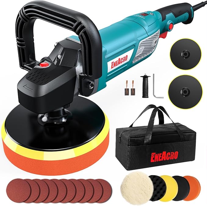 ENEACRO Buffer Polisher, 1800W Rotary Car Polisher Waxer, Variable Speed with Digital Readout, 6”/7” Backing Plate, Detachable Handles Suitable for Boat,Car Sanding, Polishing and Waxing