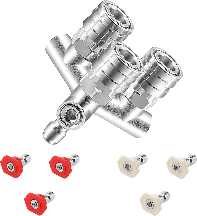 Triple Pressure Washer Tips, 3-in-1 Power Washer Nozzle, 3 Nozzle for Pressure Washing with 6PCS Pressure Wash Spray Nozzles (0 ° Red & 40 ° White), 1/4" Quick Connect, 5000 PSI