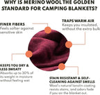 Woolly Mammoth Woolen Company Merino Wool Blanket - Temperature-regulating and Mositure-Wicking - 80% Wool Blanket - for Outdoor Camping, Backpacking and Hunting (66" x 90" Mulberry)