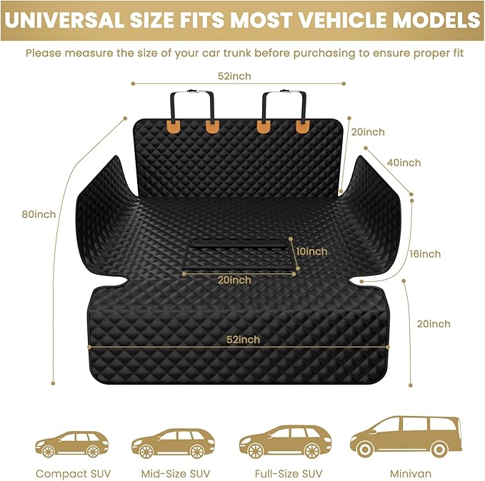 Waterproof SUV Cargo Liner for Dogs - Pu Leather Pet Car Seat Cover Protector with Bumper Flap, Non-Slip Backseat Mat for SUVs, Sedans, Vans Trunk | Easy Clean, Scratch Resistant (Black,Large)