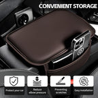 Car Center Console Cover, 11.6"×8.3" Leather Car Armrest Cushion Pad with 2 Storage Pockets, Comfortable Arm Rest Box Cover Mat for Most Vehicles, Universal Interior Accessories (Brown)