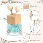50 Pack Car Air Freshener Diffuser with Vent Clip, Clear Glass Perfume Bottle, Car Diffuser Bottles Empty Bulk for Essential Oil Perfume Glass Bottle with Wooden Caps Stick, for Auto Fragrance