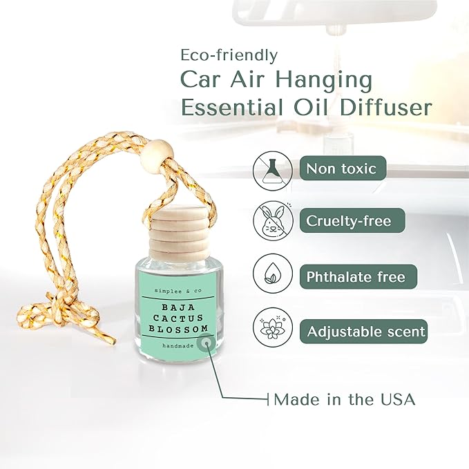 Baja Cactus Blossom, Car Air Hanging Essential Oil Diffuser, Car Air Freshener Diffuser with Long Lasting Essential Oils, Aromatherapy Vehicle Diffuser, Long Lasting, 2 Pack, by Simplee & Co