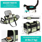 Soft Side Cat Carrier Airline Approved for Puppy Kitten Dog Carriers for Small Medium Cats Under 15lb, Collapsible TSA Approved Travel Pet Carrier, Green