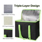 Bodaon 4-Pack Insulated Pizza Delivery Bags, X-Large Reusable Grocery Shopping Bags, Black with Green Edge