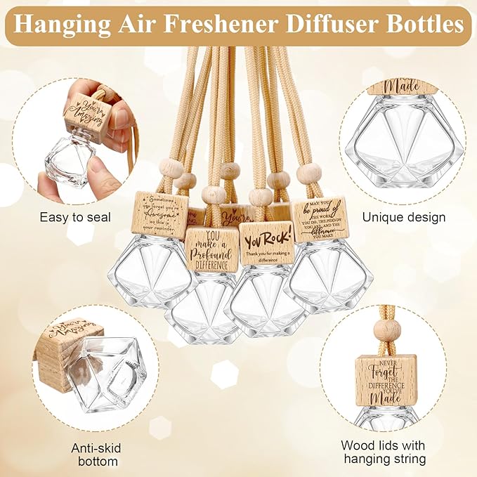 10 Pcs Employee Appreciation Gift Bulk Car Diffuser Air Freshener Ornament Hanging Empty Glass Essential Oil Bottle Thank You Gift for Teacher Nurse Social Worker Volunteer (Diamond)