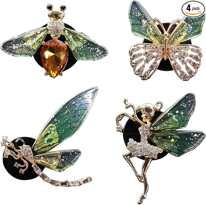 4PCS Bling Car Dashboard Air Vent Trim Clips, Sparkly Rhinestone Car Air Diffuser Clip, Cute Auto Interior Decoration Accessories for Women Present (Green)