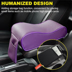 Car Armrest Cushion, Soft Memory Foam Auto Armrest Pillow with Storage Bag, Leather Center Console Arm Rest Padded Cushion with Phone Holder, Universal Car Accessories (Purple)