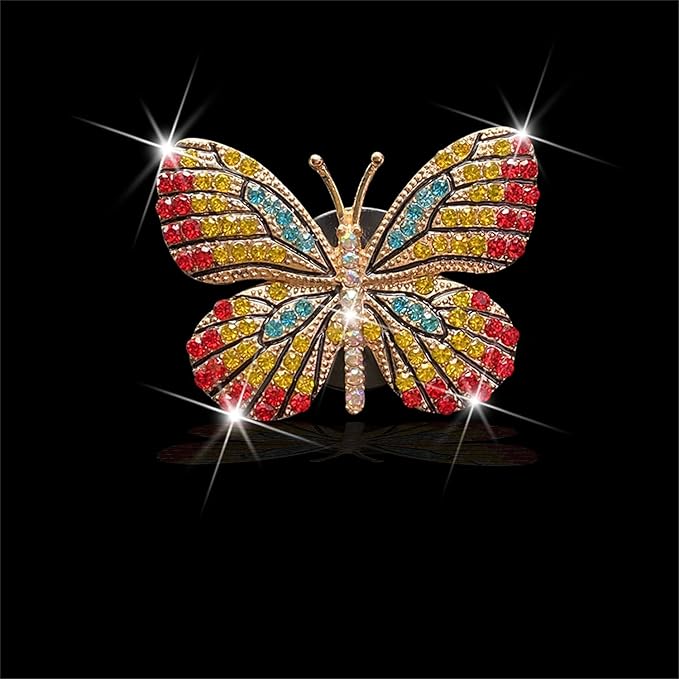 Gold Butterfly Bling Butterfly Car Clip Decor, Cute Car Vent Clips - Rhinestone Air Freshener Set with 3 Daisy Flowers