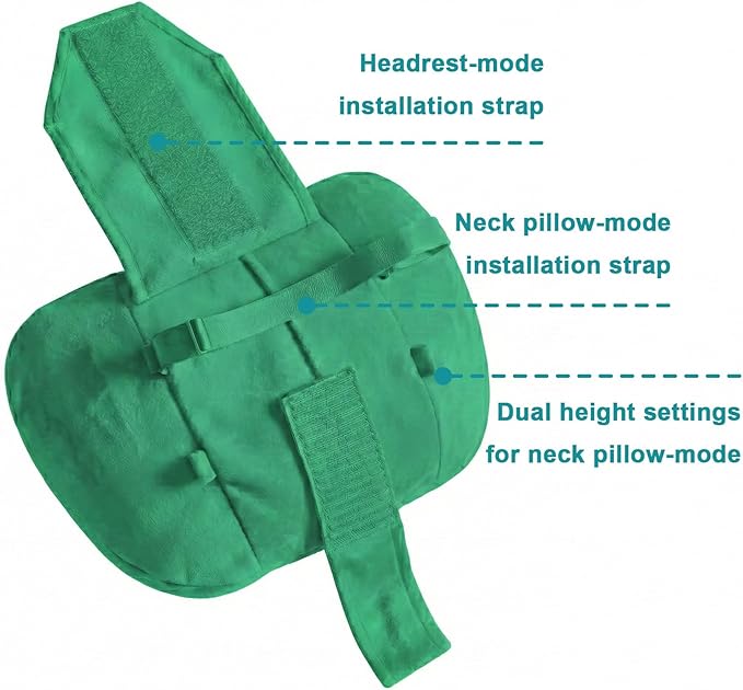 2PCS Car Pillow for Car Neck Pillow for Driving Seat Neck Support Soft Cushion Back Support Head-Rests for Vehicle Sleeping with Elastic Adjustment Strap (Green, Head)