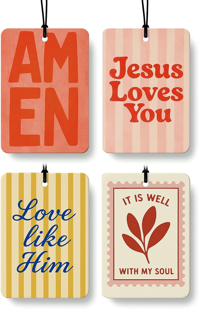 Christian Car Air Freshener 4 Pcs Coconut Scented, Inspirational Christian Car Accessories Mirror Decor for Women, Religious Bible Verse Hanging Air Freshener for Cars Closet Drawer Books