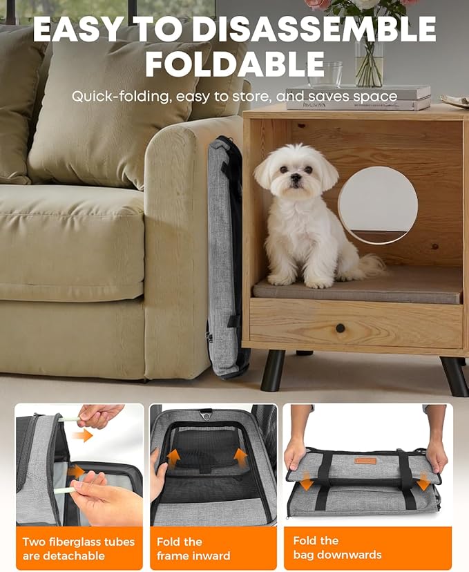 Large Cat Dog Carrier for Pet Up to 20 Lb - 20×13×13 in, Top & Side Entry, Foldable, Soft-Sided Pet Carrier with Ventilated Anti-Scratch Mesh & Car Seat Buckle for Car, Travel and Vet – Grey