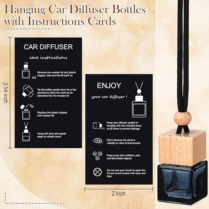 150 Sets Car Diffuser Bottles Empty Bulk Hanging Car Air Freshener Diffuser Bottles Bulk Glass Perfume Holder with Instruction Cards for Essential Oil Fragrance Pendant(Square,Black)