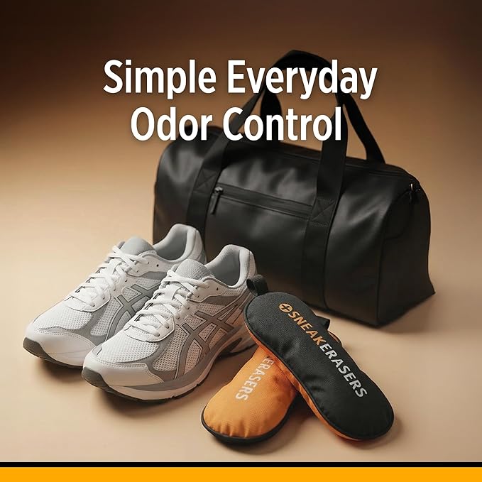 StinkERASERS Activated Charcoal Shoe Deodorizer Bags, Natural Odor Eliminator & Shoe Smell Remover, Reusable Unscented Moisture Absorber Inserts for Sneakers, Boots & Gym Bags, 2 Pack