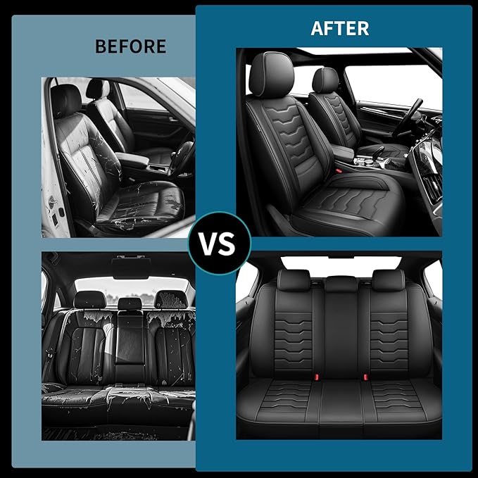 Fit Juke Car Seat Covers Compatible with Nissan Juke 2012-2015 2016 - Full Set Premium Leather， Waterproof Breathable， All-Weather Seat Cushion Protecto&Airbag Compatible（Full Set,Black