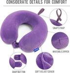 Neck Pillow for Travel Memory Foam - Airplane Pillows for Sleeping with Attachable Snap Strap Soft Washable Cover, Flight Pillow for Traveling, Car, Home, Provide Head Neck Support Rest Purple