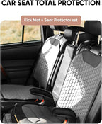 Owleys 2-in-1 Car Interior Guard Bundle | Eco Leather Seat Covers | Kick Mat and Protector | Premium Waterproof Road Trip Child Shield | Holiday for SUV Sedan Truck | Luxury Gray