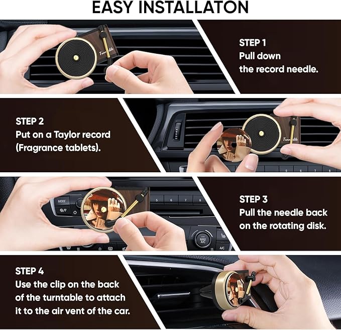 Car Freshener Air, Car Air Freshener Cover record Player Ventilation Clip, Music Gifts, 1pcs Car Vent Clip Air Diffuser With 10 PCS Refill Pads Air Freshener for Singer Best Fans Gift