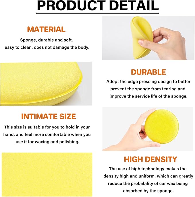 PSLER Foam Applicator Pads - Foam Car Wax Applicator Pad Detailing Round 4 inch Polishing Sponges for Car Wax Applicator Pad 12 Pack-Yellow