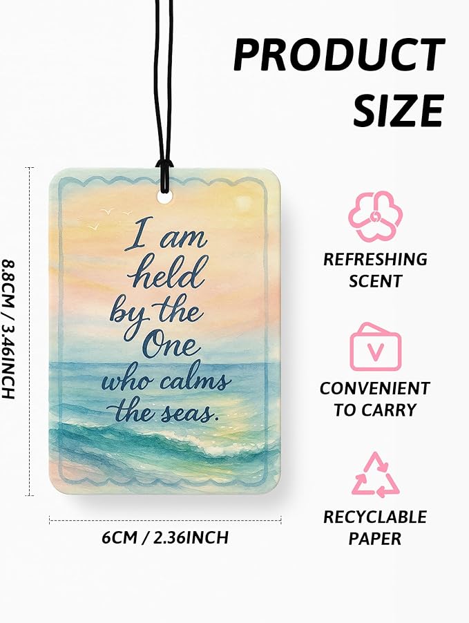 Blue Coastal Beach Christian Car Air Freshener 4 Pcs, Ocean Beachy Botanical Religious Hanging Air Freshener for Cars Closet Drawer Books, Christian Car Accessories Mirror Decor for Women