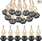24 Pcs Black Car Hanging Air Fresheners Empty Glass Diffuser Bottles Pendant Perfume Bottle For Essential Oil Fragrance Aromatherapy Auto Interior Ornaments Decor (Diamond-Black)