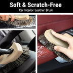 YeewayVeh Long Bristle Horse Hair Brush for Leather, Versatile Leather Cleaning Brush for Car Interior Seat, Carpet, Upholstery, Furniture and Shoes
